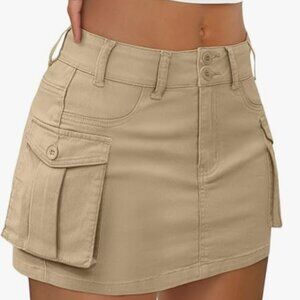 LILLUSORY Women Cargo Mini Skirt Denim Jean Dress with Pocket